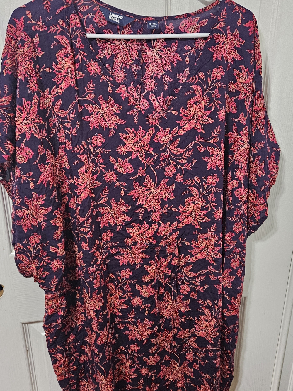Lands' End Navy Swim Coverup with Pink Floral Print
